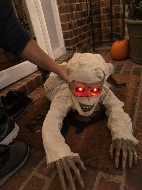 Sound-Activated Animated Crawling Mummy with Glowing Red Eyes