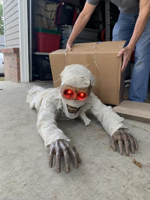 Sound-Activated Animated Crawling Mummy with Glowing Red Eyes