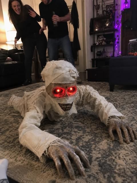 Sound-Activated Animated Crawling Mummy with Glowing Red Eyes